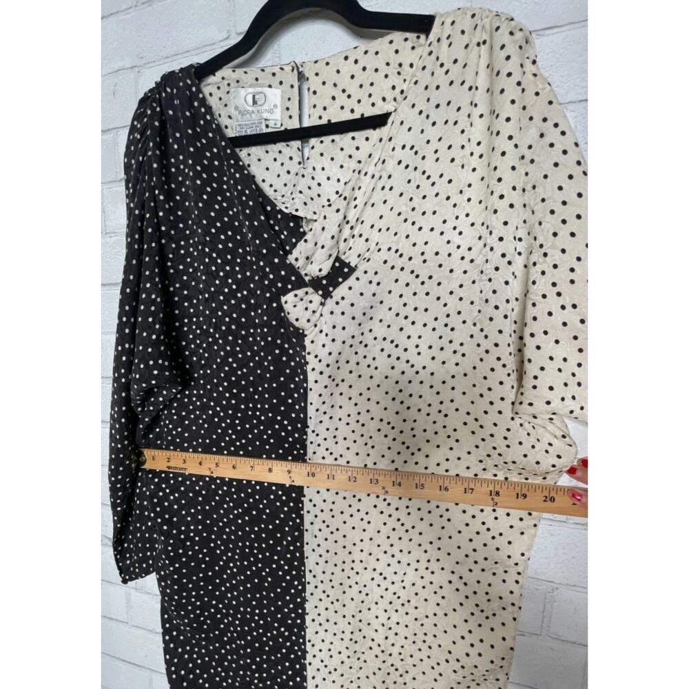 Flora Kung New York 8 100% Silk Polka Dot Dolman Sleeve Dress Black Cream 1980s - Picture 12 of 13